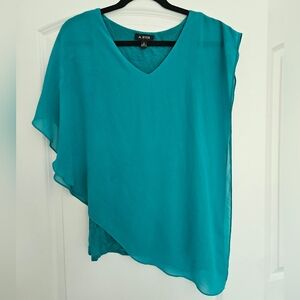 A. Byer Teal Asymmetrical Blouse